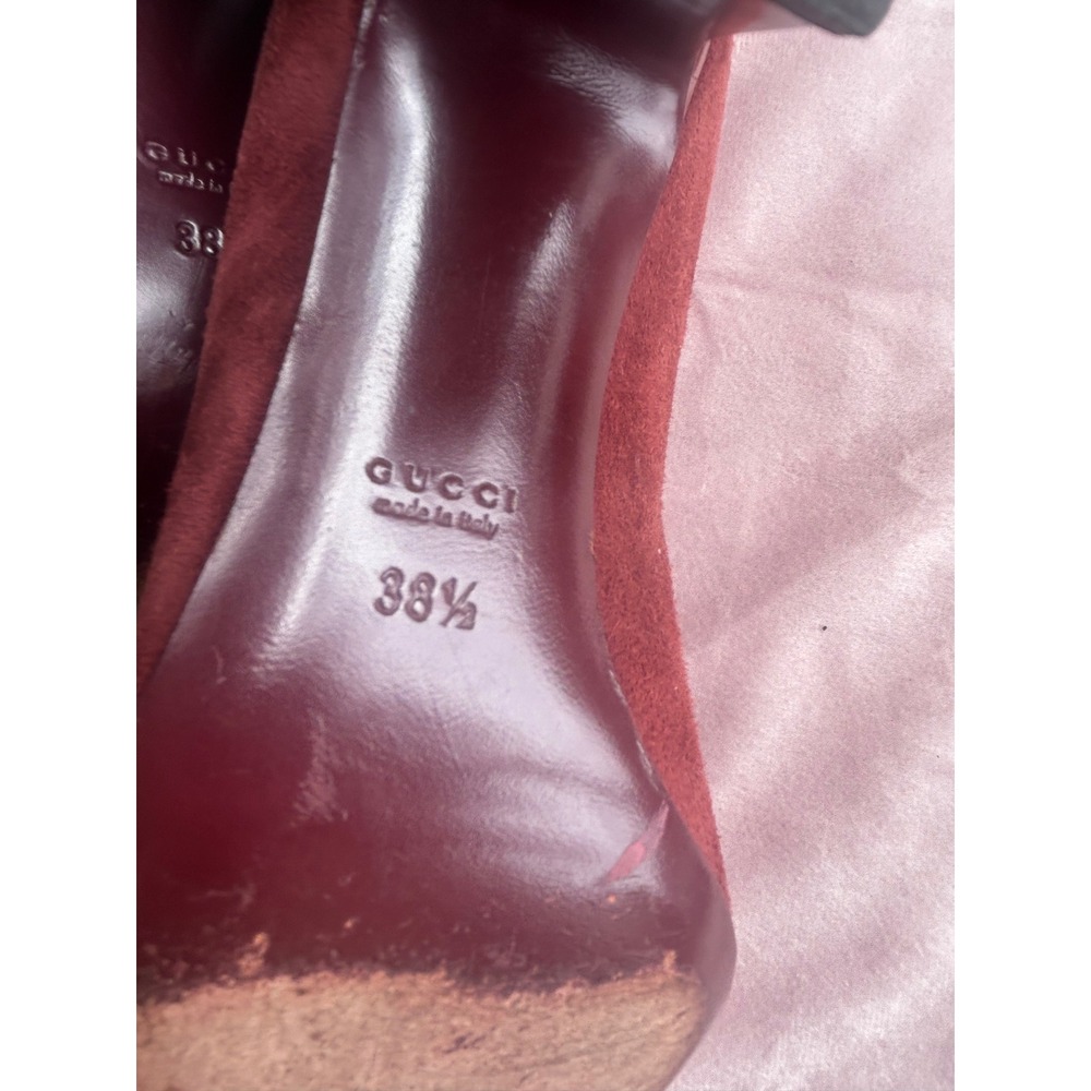 Gucci Pumps Women's Size 8.5 Burgundy Good Horsebit Block Heel - Picture 4 of 7